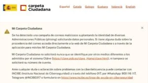 Alertan sobre una campaña de 'phishing' que suplanta 'Mi Carpeta Ciudadana' para robar datos bancarios